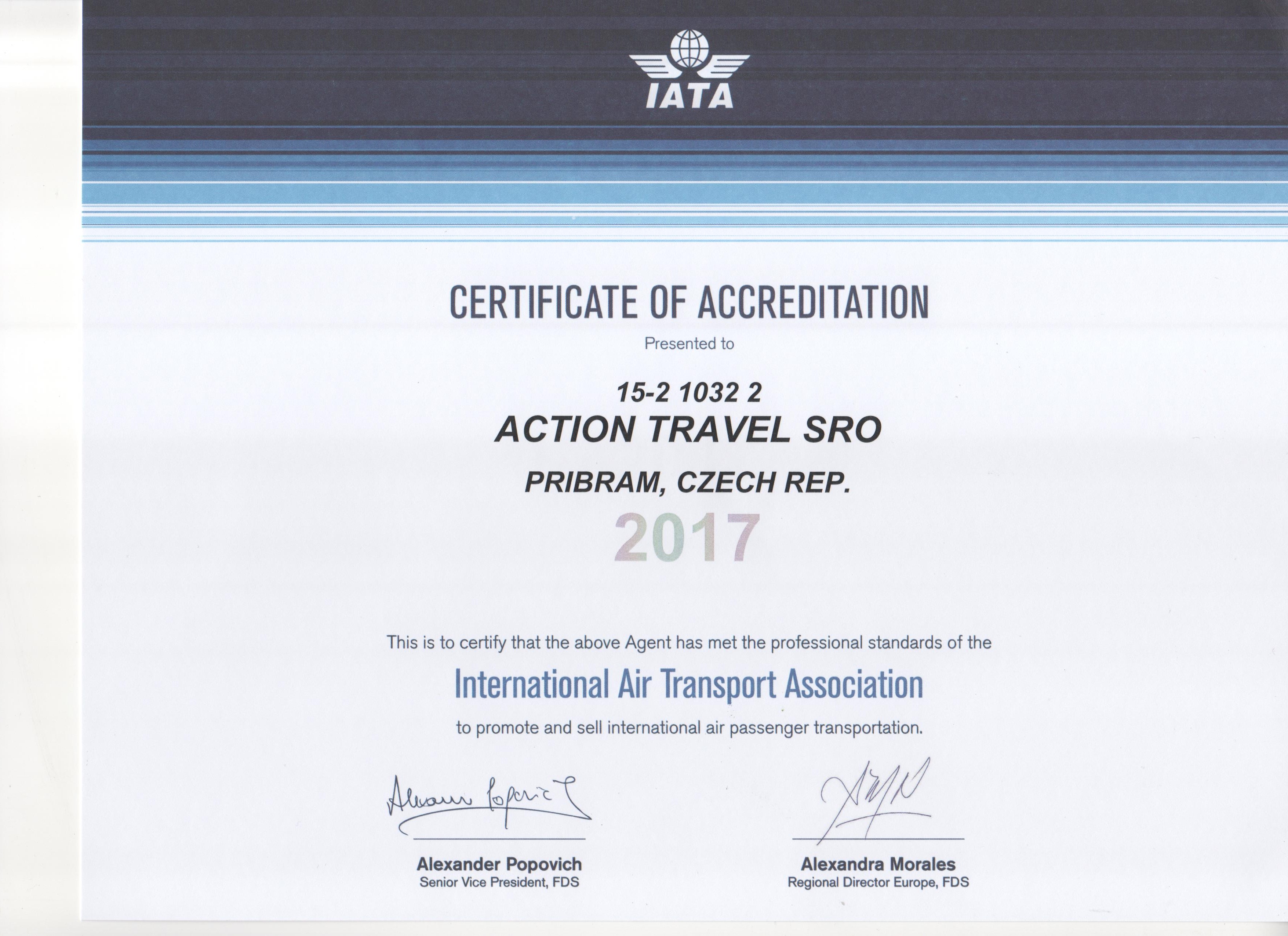 náhled na Action Travel Certifikát IATA 2016